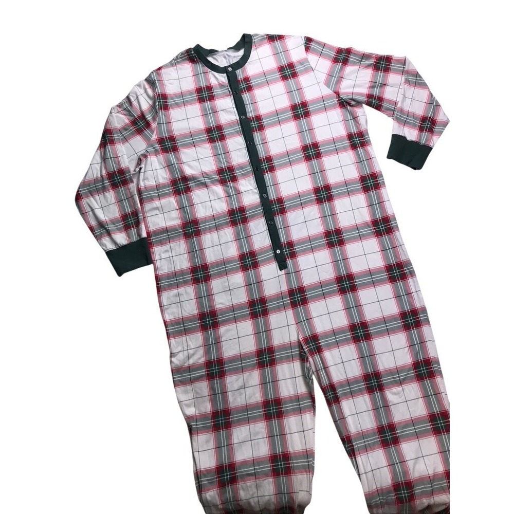 Hearth & Hand Pajamas Mens 4XL Tall Red Green White Plaid Union Suit